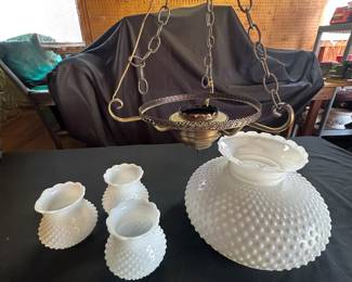 Vintage milk glass and ceiling holder