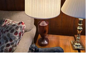 Polished wood base lamp