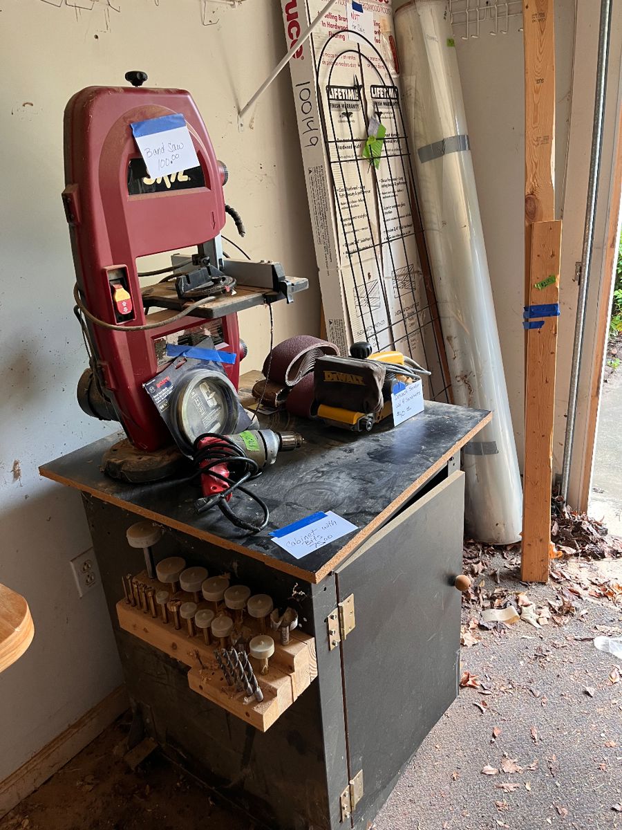 Skill Band Saw
Sander
Drill
Cabinet
Priced individually 