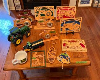 Handmade John Deere assortment 
Broyhill square coffee table
