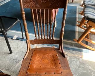 Antique Chair w/Embossed Leather Seat (Enclosed Patio)