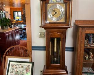 Grandmothers Clock, Lots of Cross Stitch Framed Works & Dining Room Chair