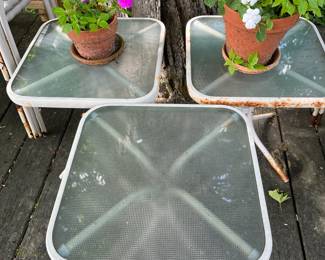 3 Heavy Metal, Glass Topped Patio Tables (Location Outside Patio)