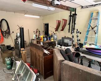 Garage View Sinks, Dry Sink, Hoses, Piping, Rolled Metal, Extension Cords