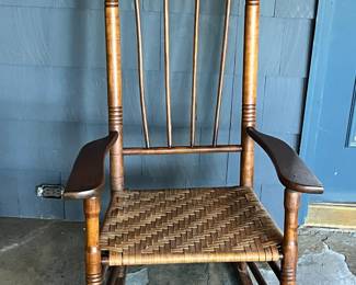 Antique High Spindle Back Woven Seat Rocker Location Enclosed Patio
