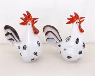 Two 7.5" Glass Roosters
