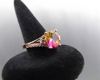 NEW .925 Sterling Silver Multi Colored Crystal Rose Gold Vermeil Ring Size 11