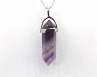 .925 Sterling Silver Amethyst Healing Crystal Pendant Necklace