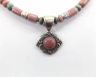 .925 Sterling Silver Carolyn Pollock Rhodonite Pendant Necklace