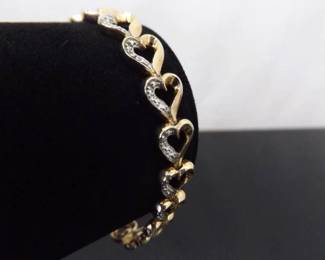 .925 Sterling Silver Diamond Accented Vermeil Heart Bracelet