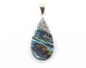 .925 Sterling Silver Scrolled Abalone Pendant Necklace