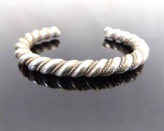 .925 Sterling Silver HEAVY Cable Open Cuff Bracelet