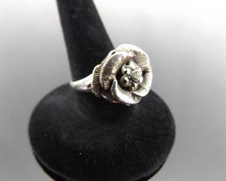 .925 Sterling Silver Art Nouveau Rose Ring Size 5.75