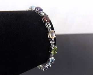 .925 Sterling Silver Multi Colored Crystal Bracelet
