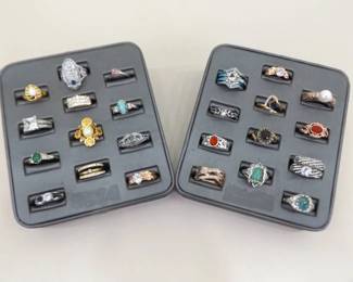 Lot of 24 Higher End Fashion Rings in 2 Holders