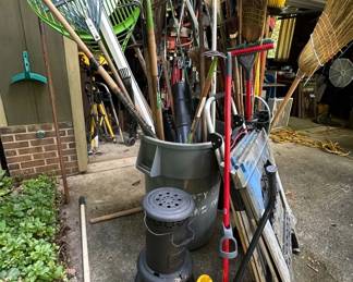 Various Rakes, Brooms, Etc.