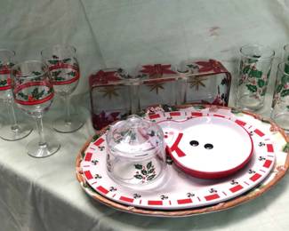 Holiday Poinsettia Glasses, Goblets, Plates And More