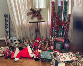 Large Lot Of Christmas Decor Including Figurines, Plates,Stockings, And More 