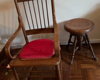 Vintage Wooden Rocking Chair And Stool 