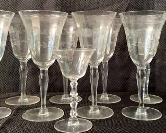 Lot Of Floral Etched Wine Glasses And More 
