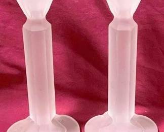 2903 - Pair Satin Glass Candle Holders - 9" Tall