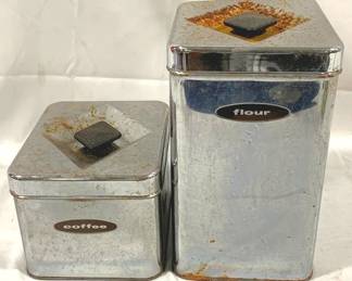 2944 - 2 Vintage Metal Canisters - 5" & 9" Tall