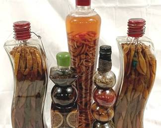 2837 - 5 Glass Bottles with Contents - 14", 17" & 22"