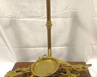 2869 - Brass Scale & Wood Stand - AS-IS Not Assembled 20" x 16" x 10"
