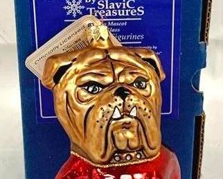 2961 - MSU Glass Bulldog Ornament With Box