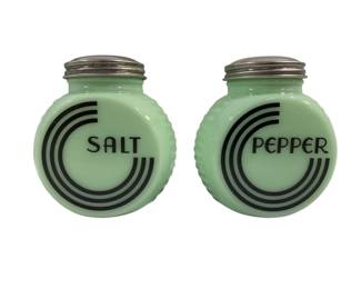 1927 - Pair Jadeite Salt & Pepper Shakers 4"