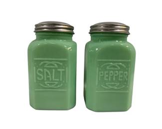 1928 - Pair Jadeite Salt & Pepper Shakers 5"
