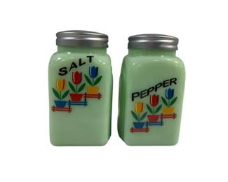 1929 - Pair Jadeite Tulip Salt & Pepper Shakers 4"