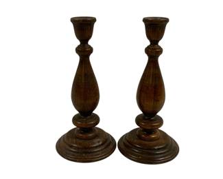 4186 - Pair Wood Candleholders 10.25"