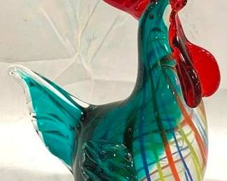 2962 - Murano Glass Rooster - AS-IS - Damaged Beak 9"