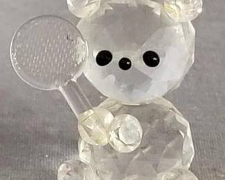 796 - Vintage Zoo Crystal Glass Mini Bear w/ racket 1.5" tall