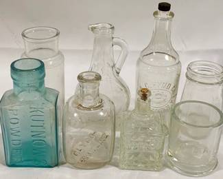 8049 - Lot of 8 Antique Glass Bottles 7" Tallest