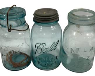 4108x - 3 Blue Glass Mason Jars 8"