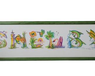 120 - Framed Tropical Name Painting "Shelby", signed 9 x 31