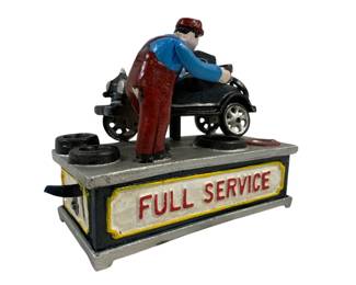 1904 - Cast Iron Service Station Mechanical Bank 6 x 7.5