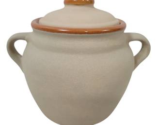 137 - Bean Pot by the Great American Stoneware Factory 6" tall, 8" wide from handle to handle