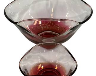 4199 - Indiana Glass Ruby Red Chip & Dip Bowls 10" & 6"
