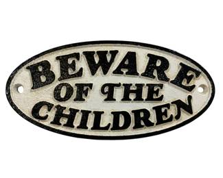 1896 - Cast Iron Beware Sign 3 x 6.5