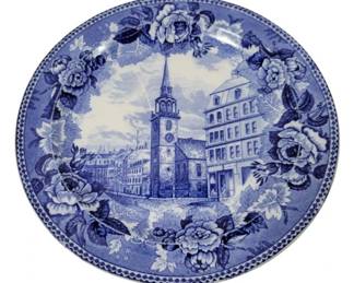 129 - Wedgwood "Old South Church" Blue & White Plate 9" round