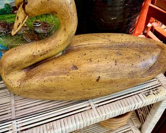 JW Cooper large hand carved artist signed wooden swan