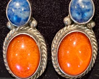Indian sterling lapis and amber earrings