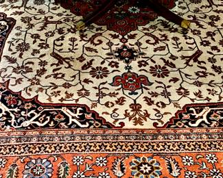 Lovely 9x12" vintage wool rug made in Bucharest, Romania.