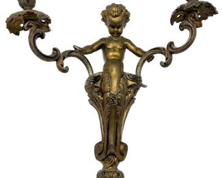 Vintage Bronze Wall Sconce Candelabra With Baby Figurine & 2 New Tapers
Lot #: 92