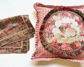Vintage Throw Pillow With Pug Dog & Roses & New Paisley Pillow Sham
Lot #: 78
