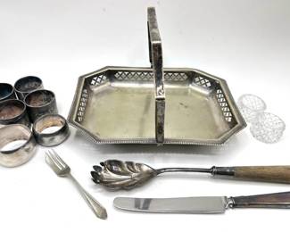 Vintage Silver Plate Basket, Napkin Rings, Serving Pieces & More
Lot #: 83