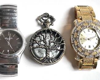 Quartz Pocket Watch Pendant With Tree Cover, Elgin Rhinestone Watch & Kenneth Cole Watch
Lot #: 61